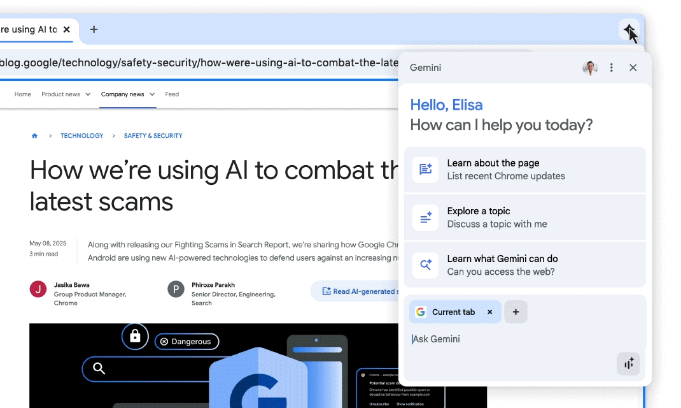 Gemini in Chrome is now free of subscription fees